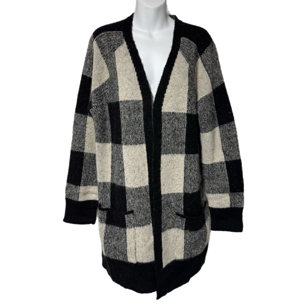 Lucky Brand Womens Wool Blend Buffalo Plaid Open Front Cardigan Sweater NWT L